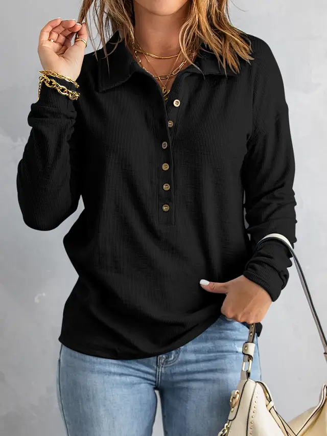 Long Sleeve Loose Casual Bottoming Top Autumn And Winter Black - Shop at LoveMi