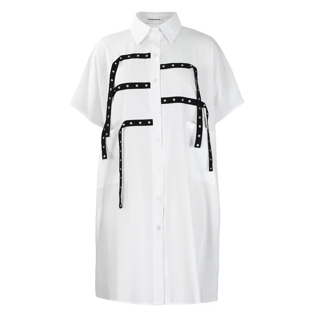 Short Sleeve Fashion Loose Lapels Dress White - Shop at LoveMi