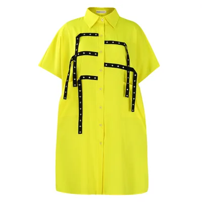 Short Sleeve Fashion Loose Lapels Dress Yellow - Shop at LoveMi