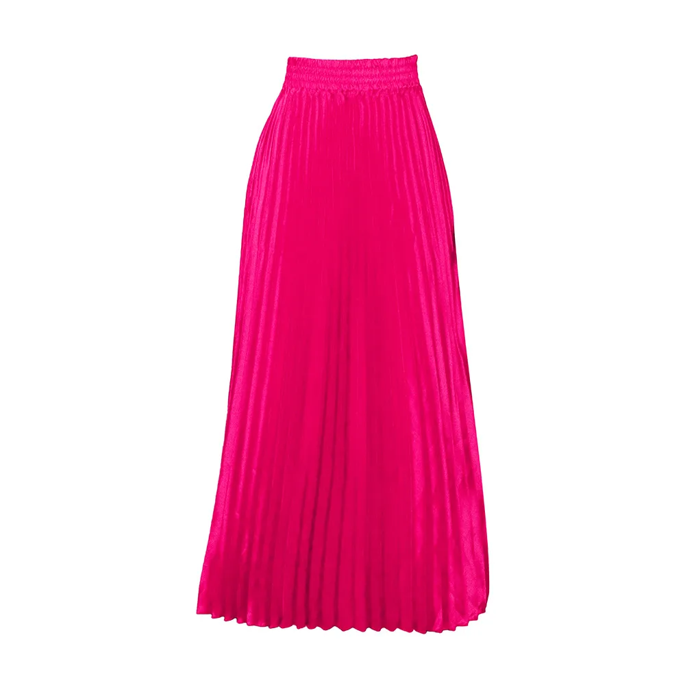 Plus Size Mid-high Waist Pleated Skirt - Rose Red - View 1