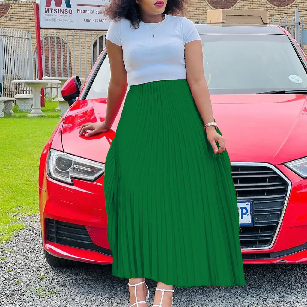 Solid Color High Waist Dress Plus Size European And American - Green