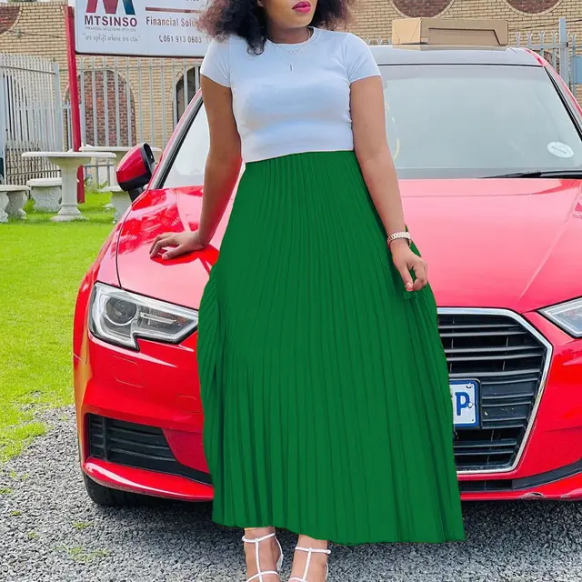 Solid Color High Waist Dress Plus Size European And American Green - Shop at LoveMi