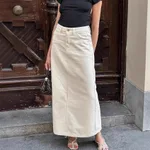 High Waist Slit Workwear Denim Skirt Women's Clothing - Beige