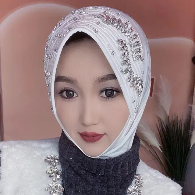 Rhinestone Elegant Women's Fashion Cover Headscarf White - Shop at LoveMi