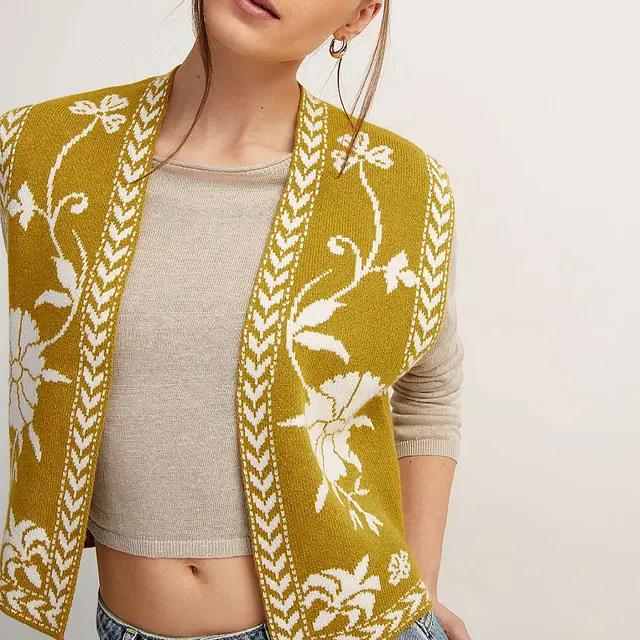 Sleeveless Design Knitted Vest Top For Women Golden White - Shop at LoveMi