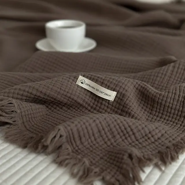 Simple Four layer Gauze Tassel Blanket Office Yarn Black Diamond - Shop at LoveMi