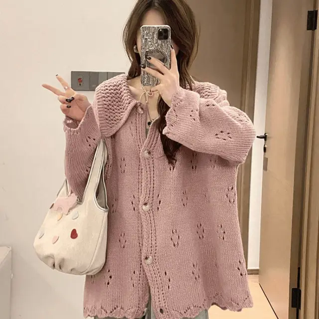 Women's Knitted Sweater Lazy Style Long Sleeve Pink - Shop at LoveMi
