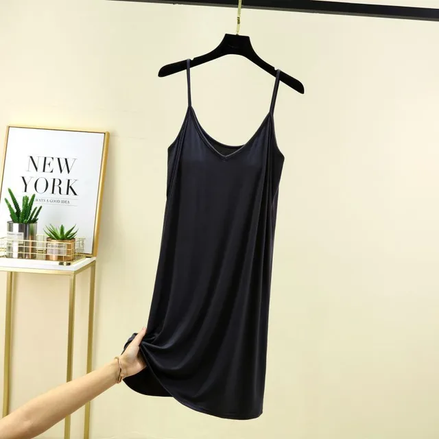 Thickened Strap Women's Modal Cup Versatile Slimming Mid length Dress Dark Gray - Shop at LoveMi