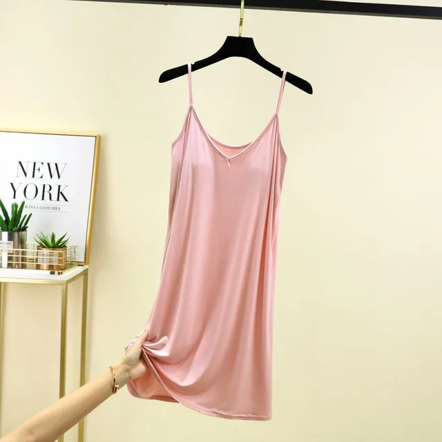 Thickened Strap Women's Modal Cup Versatile Slimming Mid length Dress Light Pink - Shop at LoveMi