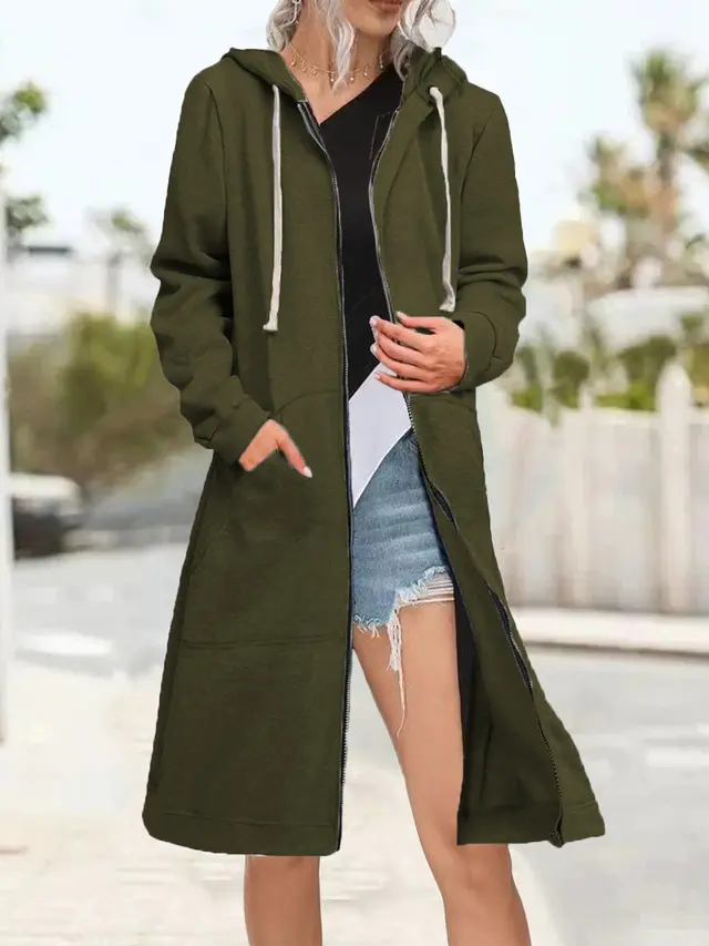 Loose Multicolor Coat Zipper Cardigan Women's Brushed Hoody Army Green - Shop at LoveMi