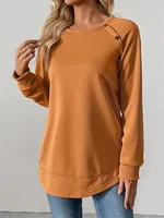 Round Neck Long Sleeve Loose Top Front Short Back Long Sweater For Women - Orange