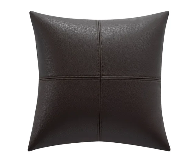 Simple Solid Color Soft Cowhide Light Luxury Leather Pillow Cover Dark Brown - Shop at LoveMi