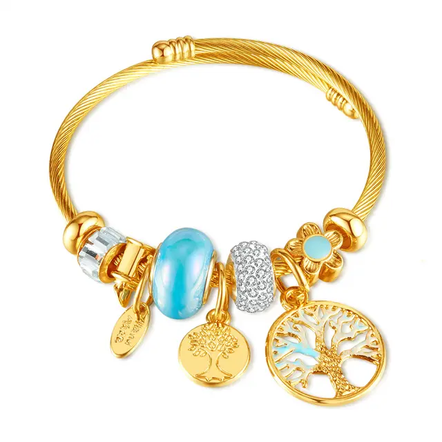 Fashion Retro Tree Of Life French Entry Lux High grade Titanium Steel Bracelet Gold - Shop at LoveMi