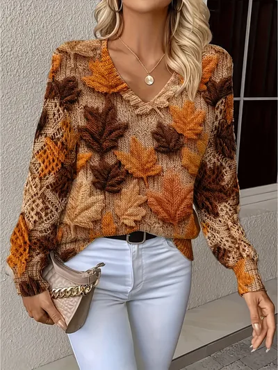Elegant Bohemian Floral V neck Long Sleeve Fashion Printed Sweater Vt11 - Shop at LoveMi