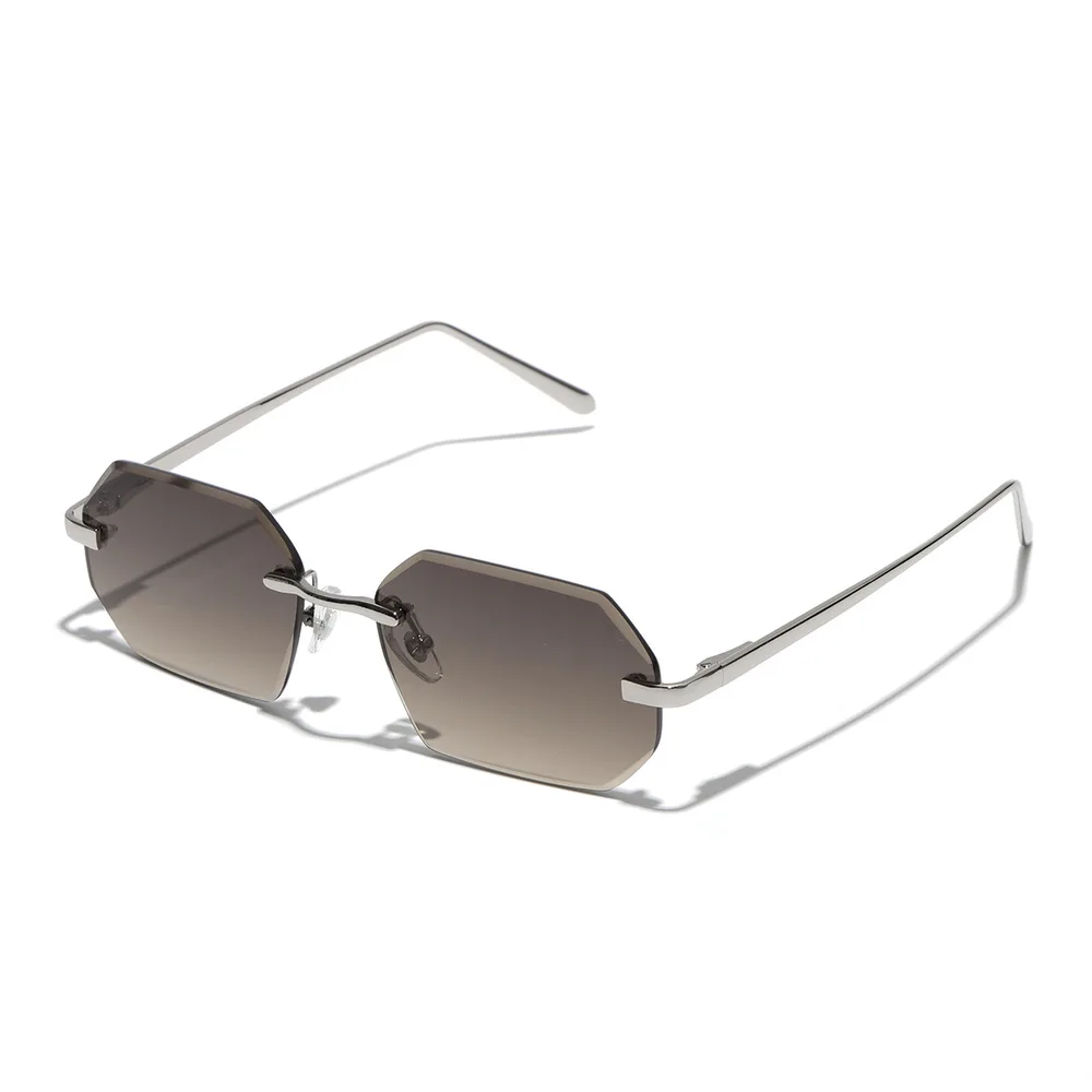 Small Square Cut Sunglasses - Gray Tea On Silver Frame