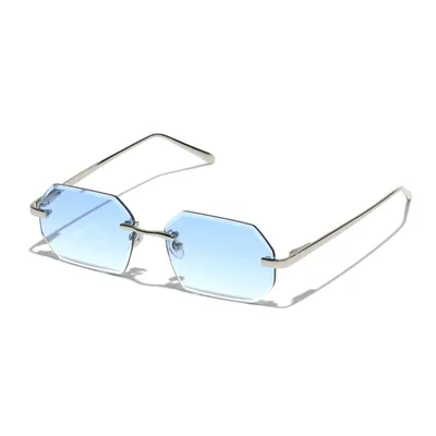 Small Square Cut Sunglasses Silver Frame Double Blue - Shop at LoveMi