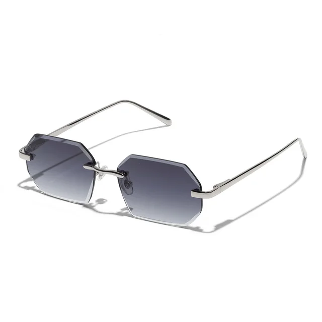 Small Square Cut Sunglasses Silver Frame Double Gray - Shop at LoveMi