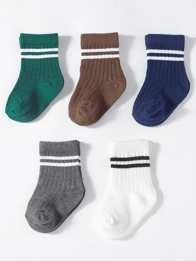 College Style Boys And Girls Middle Tube Cotton Socks 5 Pairs Blue Group 5 Pairs - Shop at LoveMi