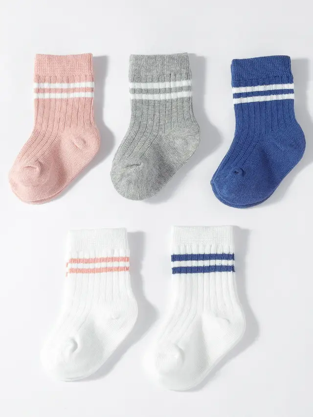 College Style Boys And Girls Middle Tube Cotton Socks 5 Pairs Pink Set 5 Pairs - Shop at LoveMi
