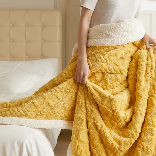 Autumn And Winter Thickening Taffeta Thermal Flannel Casual Blanket Lemon Yellow - Shop at LoveMi