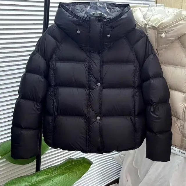Autumn And Winter Solid Color Puff Short Hood Loose Cotton Padded Jacket Black - Shop at LoveMi