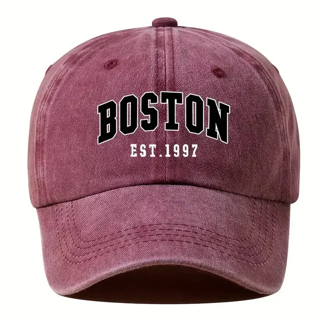 Washed Cotton Letter Baseball Cap Wine Red - Shop at LoveMi