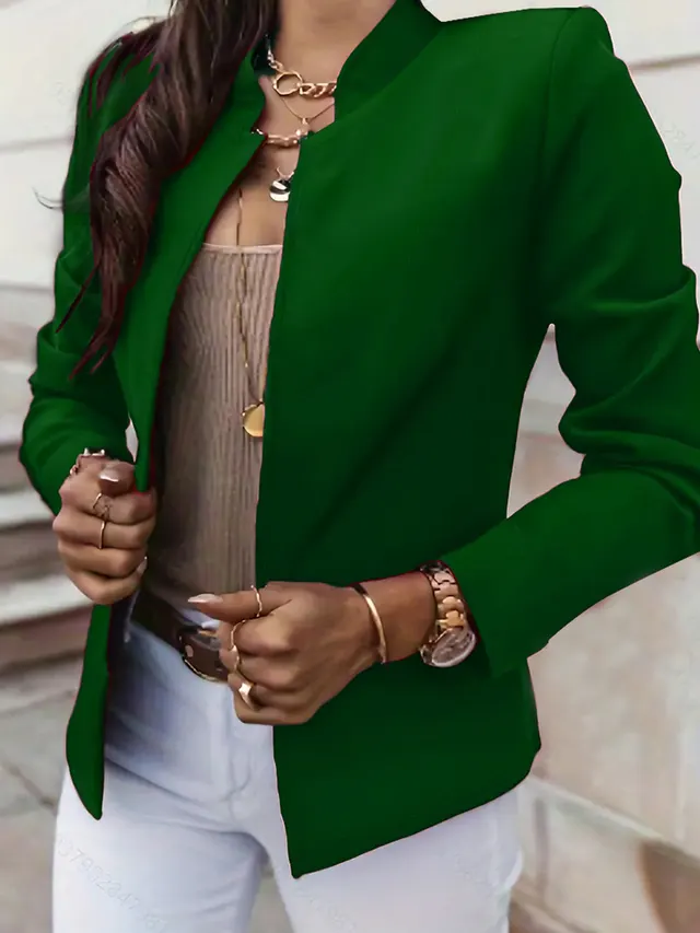 Fashion Solid Color Stand Collar Long Sleeve Women's Clothing Jacket Green - Shop at LoveMi