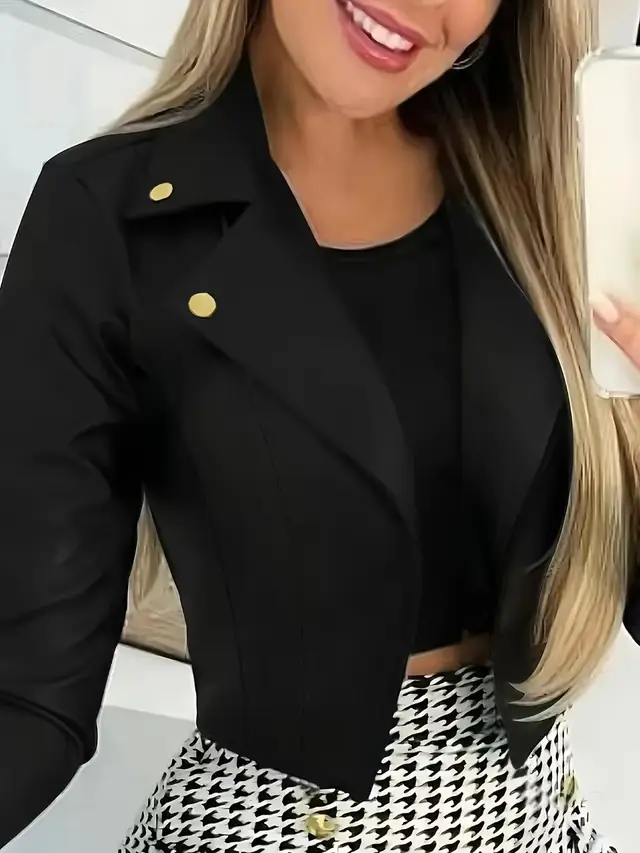 Elegant Lapel Button Suit Short Coat Black - Shop at LoveMi