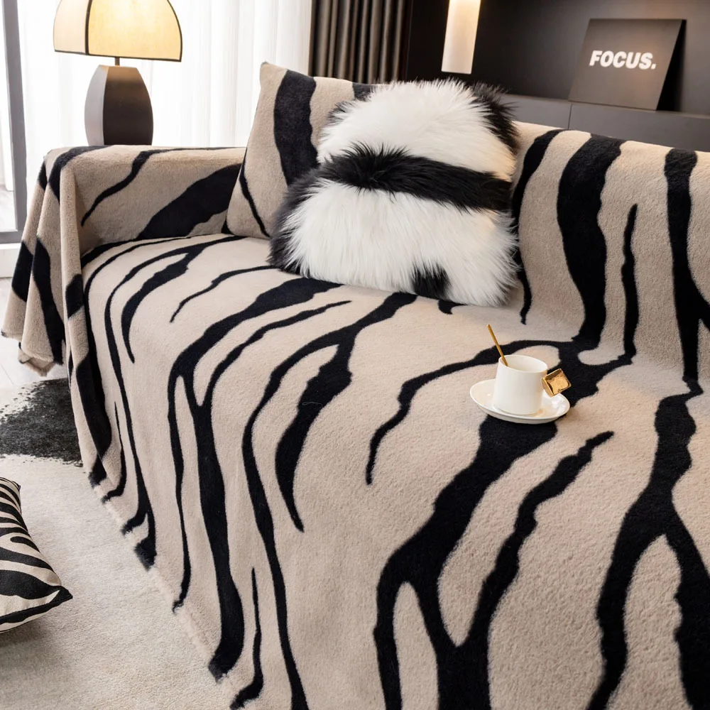Zebra Pattern Sofa Cover Cloth Thickened Non slip Sofa Cover Xia Gray - Shop at LoveMi