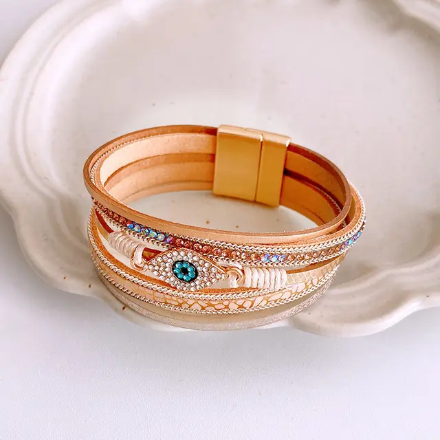 Diamond embedded Magnetic Bracelet Ethnic Style Simple Personality Bracelet Trendy All matching Golden Light Coffee - Shop at LoveMi