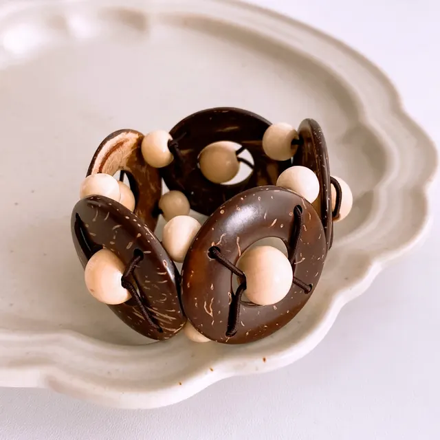 Wooden Bead Elastic Bracelet Ethnic Style Fashion All match Bracelet Personality White Coffee - Shop at LoveMi