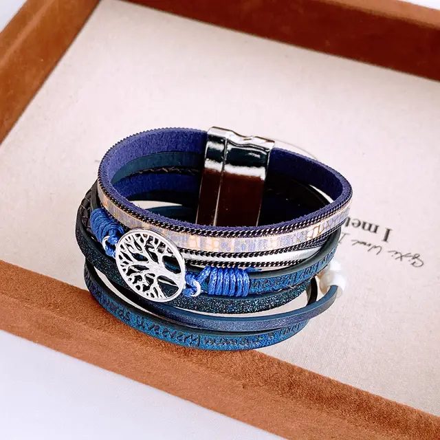 Round Magnetic Ethnic Style Fashion Personalized Bracelet Blue - Shop at LoveMi