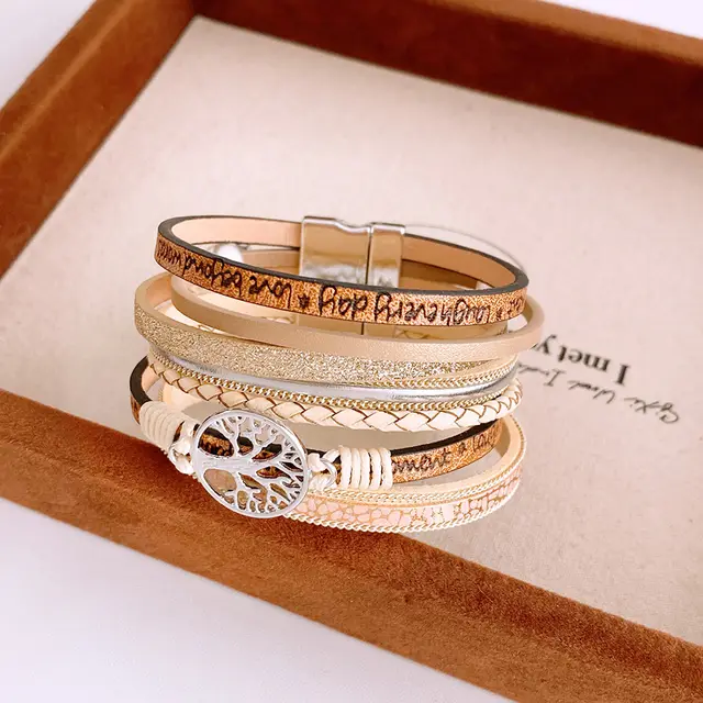 Round Magnetic Ethnic Style Fashion Personalized Bracelet Light Coffee - Shop at LoveMi