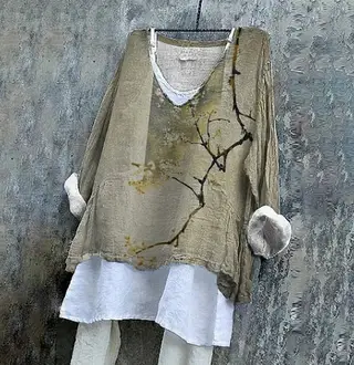Women's Oat Casual Loose Fit Round Neck Short Sleeve Top - Khaki