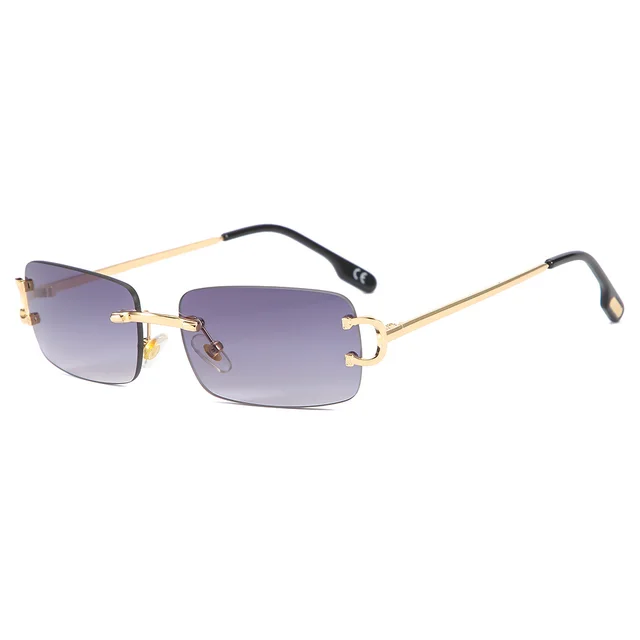 Square Frameless Trimming Women's Fashion Sunglasses Gold Frame Gradient Gray C2 - Shop at LoveMi