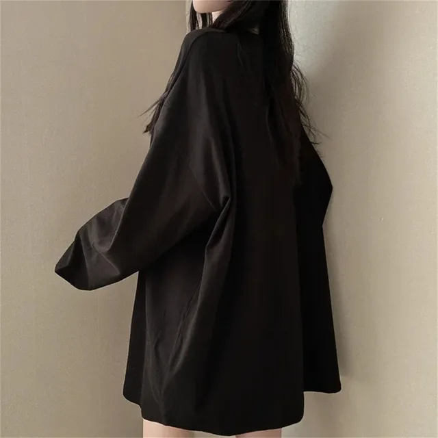 Cotton Fall Mid length T shirt Female Students Loose Black - Shop at LoveMi