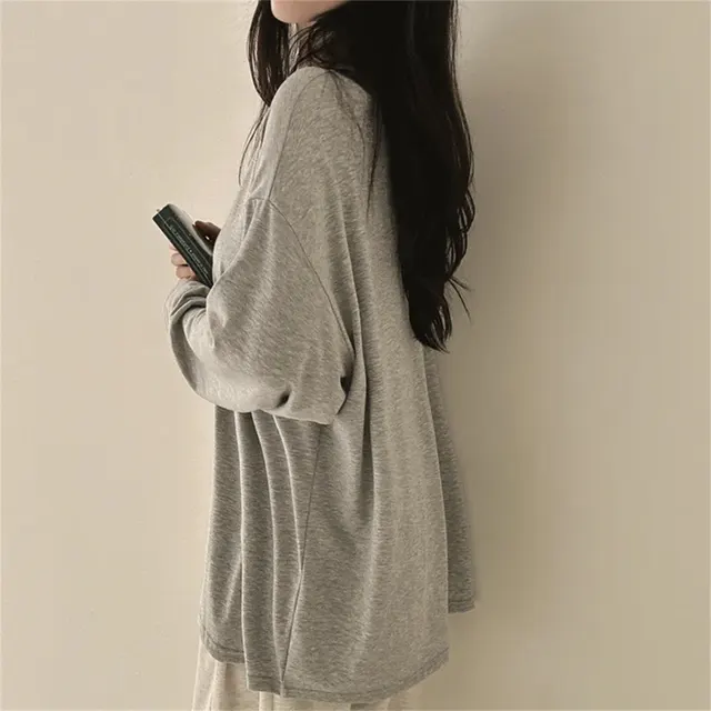Cotton Fall Mid length T shirt Female Students Loose Dark Gray - Shop at LoveMi