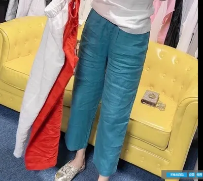 Women's Solid Color Linen Cropped Straight Casual Pants Blue - Shop at LoveMi