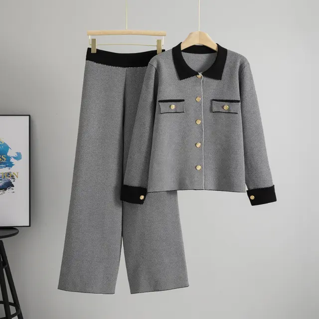 Classic Style Fashion Women's Temperament Coat Wide leg Pants Two piece Set Black - Shop at LoveMi