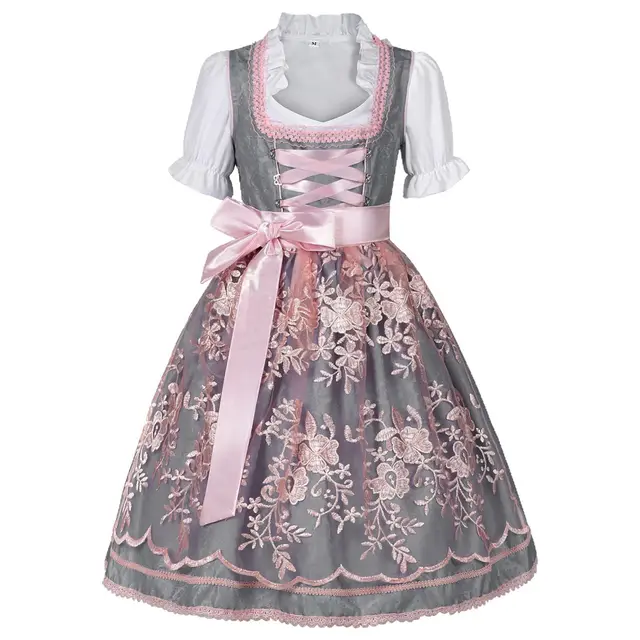 Girl's New Retro Beer Festival Self tie Lace Dress Pink - Shop at LoveMi