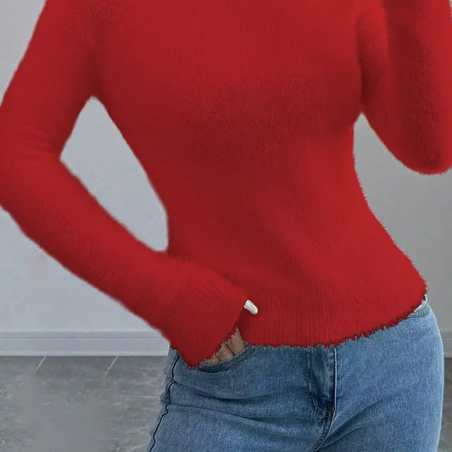 Women's Pure Color All matching Soft Glutinous Long sleeved Sweater Red - Shop at LoveMi