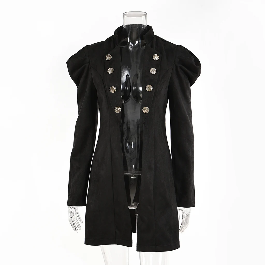 Double Breasted Suede Suit Waist-tight Commuting Elegant Large Coat - Black