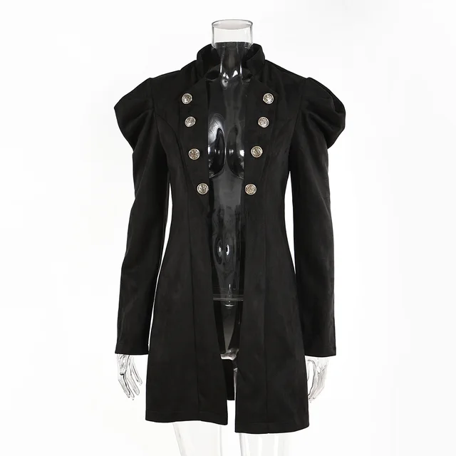 Double Breasted Suede Suit Waist tight Commuting Elegant Large Coat Black - Shop at LoveMi