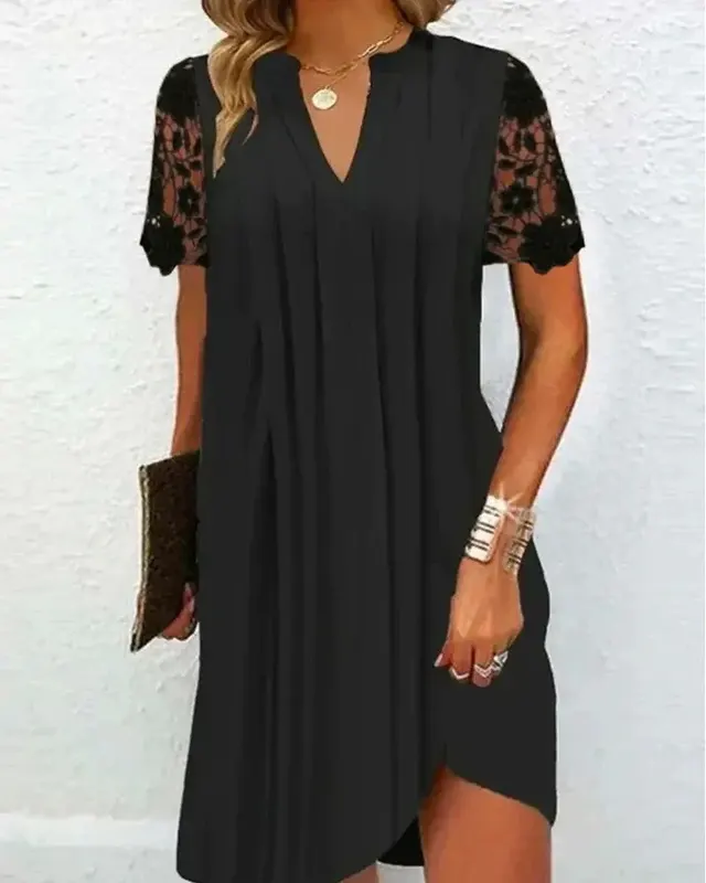 Summer New Lace Short Sleeve Dress Black - Shop at LoveMi