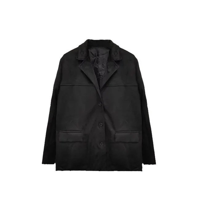 Elegance Retro Brown Loose Pockets Long Sleeve Suit Coat Black - Shop at LoveMi