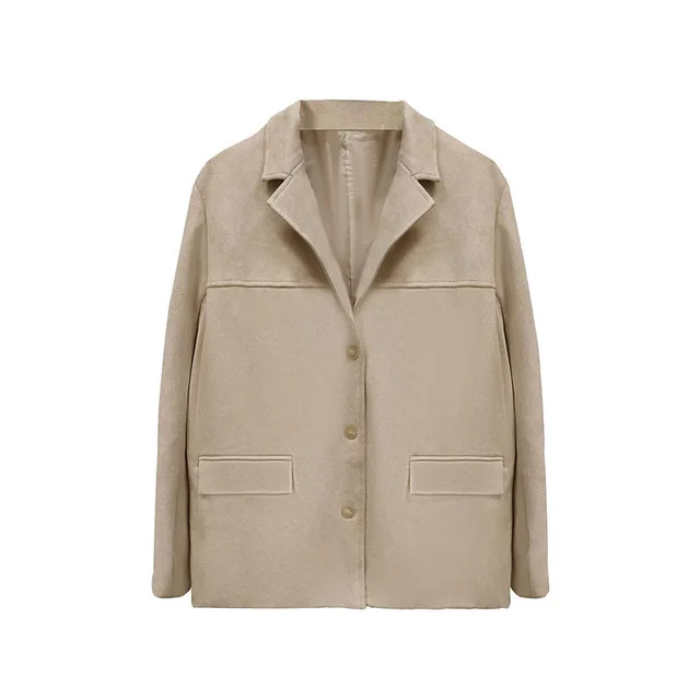 Elegance Retro Brown Loose Pockets Long Sleeve Suit Coat Khaki - Shop at LoveMi