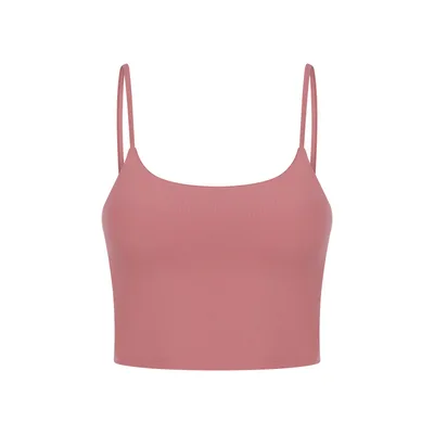 Push Up Shockproof Beauty Back Strap Sports Fitness Yoga Top With Chest Pad Peach Blush - Shop at LoveMi