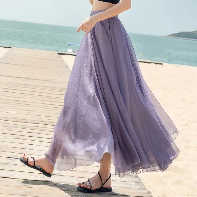 Chiffon Skirt Large Swing Skirt Vacation Beach Dress Fairy Dress Smoky Purple - Shop at LoveMi