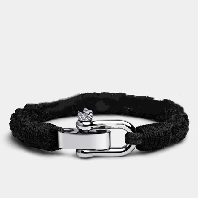 Cross border Sale Nautical Stainless Steel U shaped Buckle Bracelet Black - Shop at LoveMi