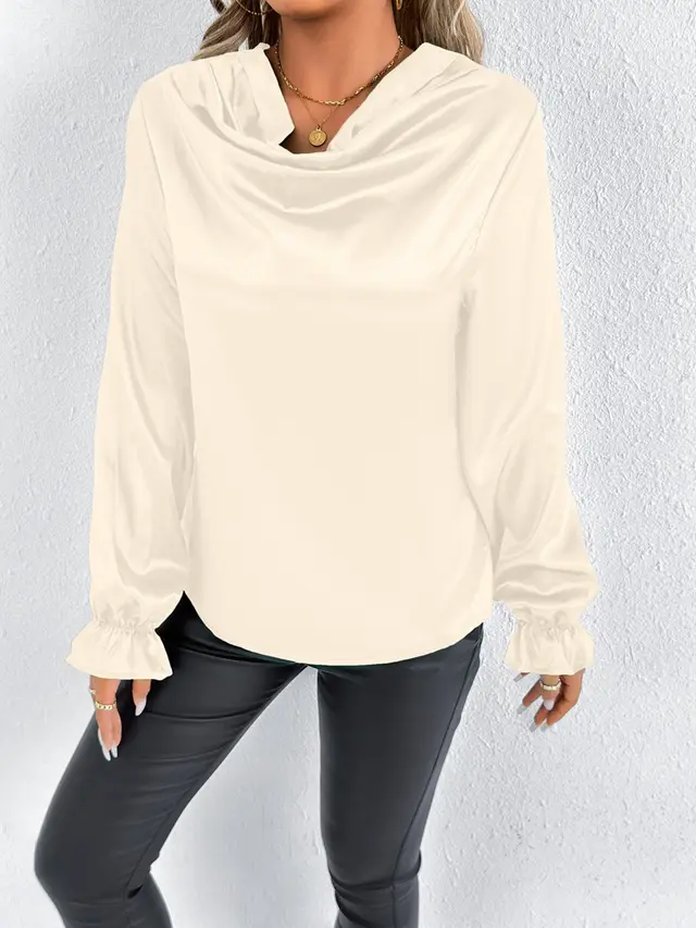 Summer Satin Shirt Women's Regular Sleeve Apricot - Shop at LoveMi